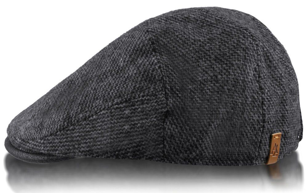Melanżowy, Ocieplany Kaszkiet Męski z Wełną - Alties - Grafitowy