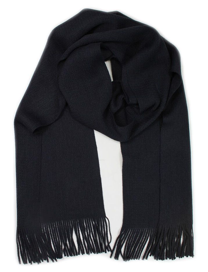 Szalik Granatowy Jednokolorowy Dziergany z Frędzlami -V.FRAAS- Ciepły, Jesienno-Zimowy, Męski