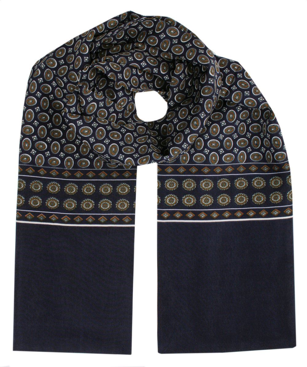 Męski Szalik Elegancki Miękki, Dwustronny, Śliski - ALTIES - Granatowy, Wzór