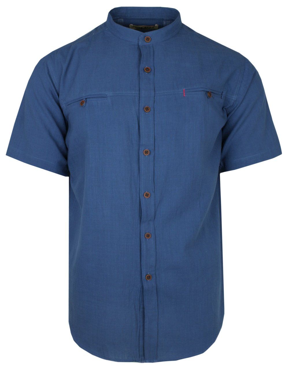 Koszula Bawełniana ze Stójką, Granatowa Casualowa z Krótkim Rękawem -FORMAX