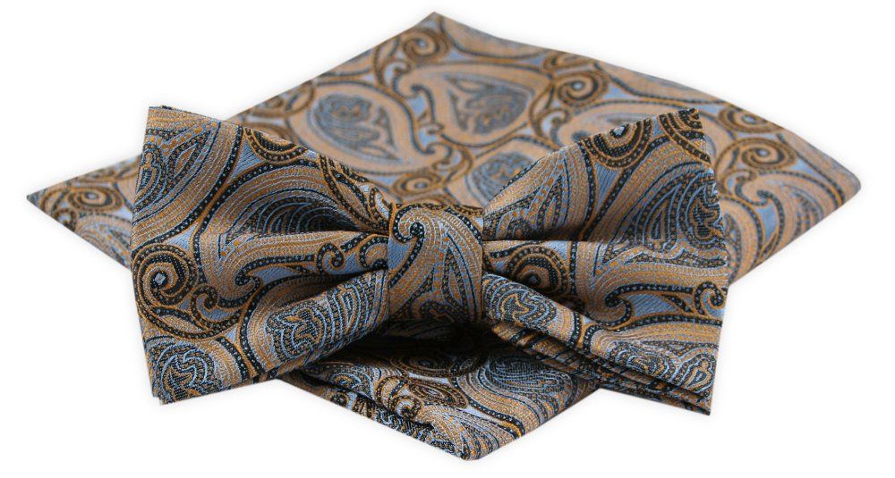 Męska Mucha z Poszetką Alties - Odcienie Beżów, Duży Wzór