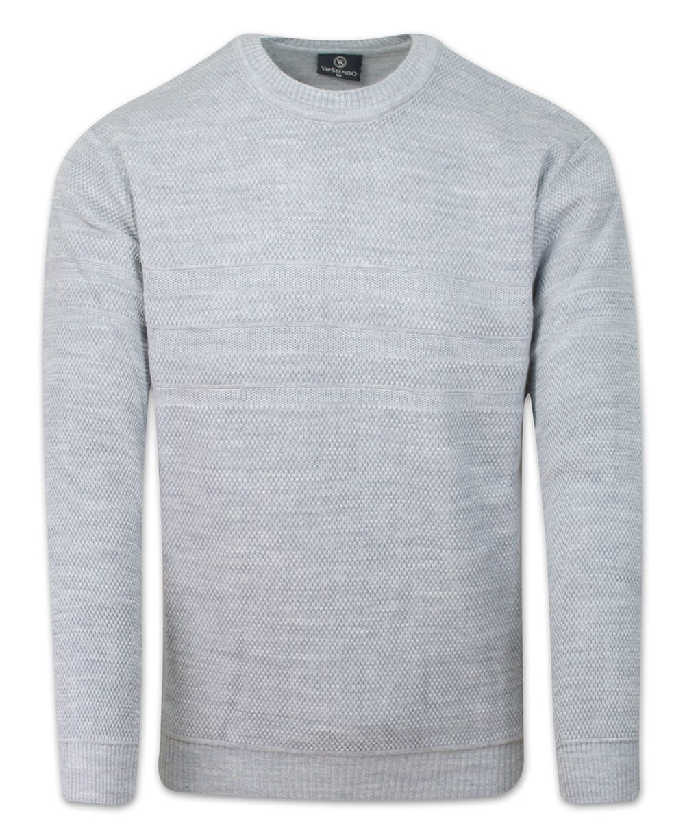 Sweter Wełniany, Jasny Niebieski w Drobny Tłoczony Wzór, Okrągły Dekolt, U-neck, Męski -VIP STENDO