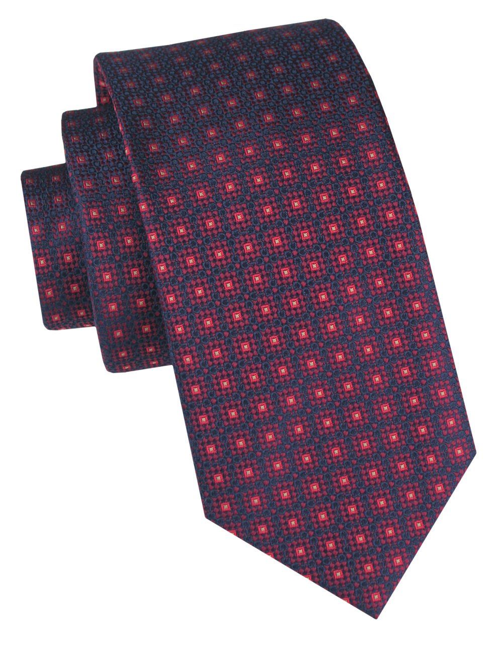 Klasyczny, Męski Krawat Alties - Drobny, Czerwony Wzór Geometryczny