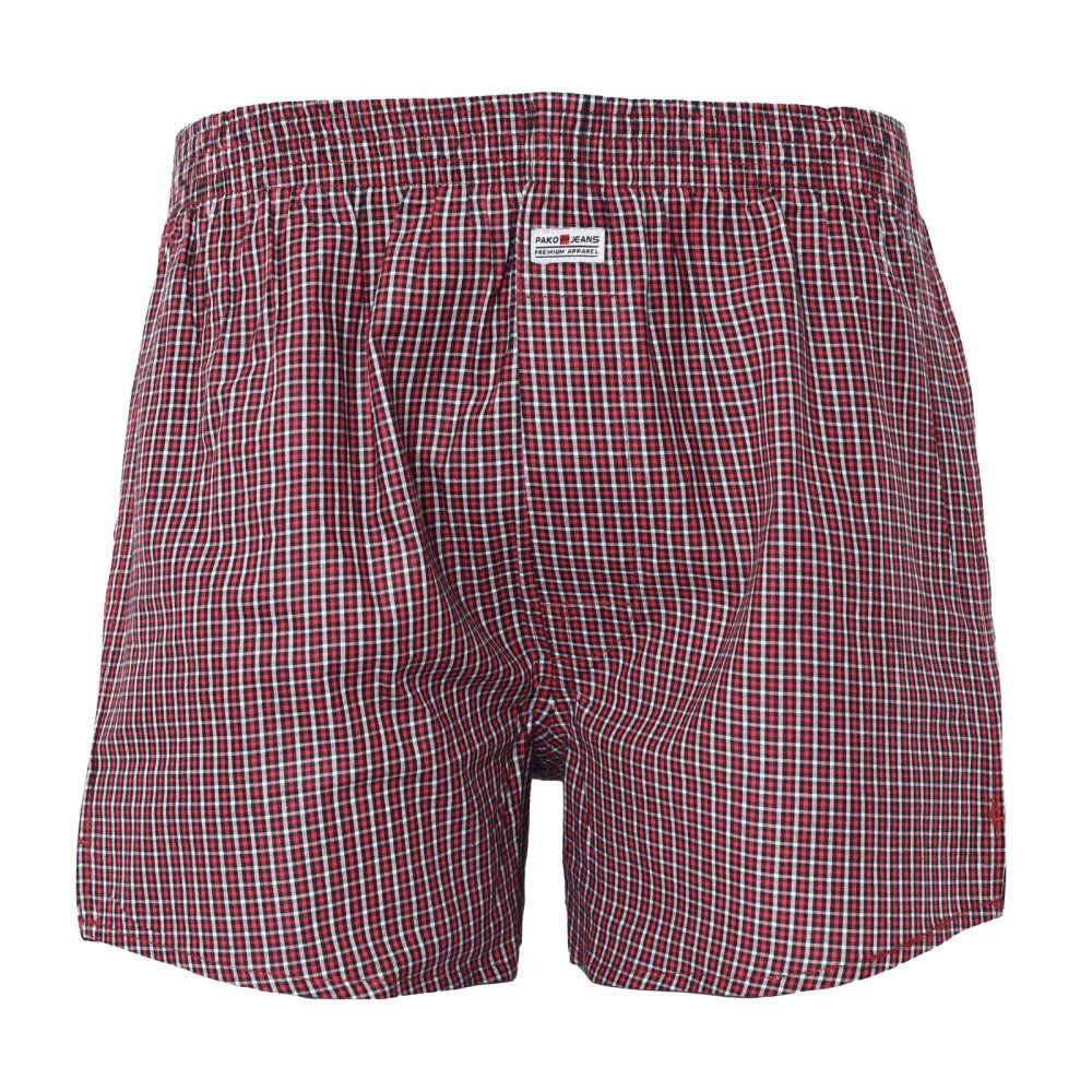 Bokserki Luźne, Czerwone w Kratkę, Majtki z Rozporkiem na Guziki, Bawełniane -Pako Jeans