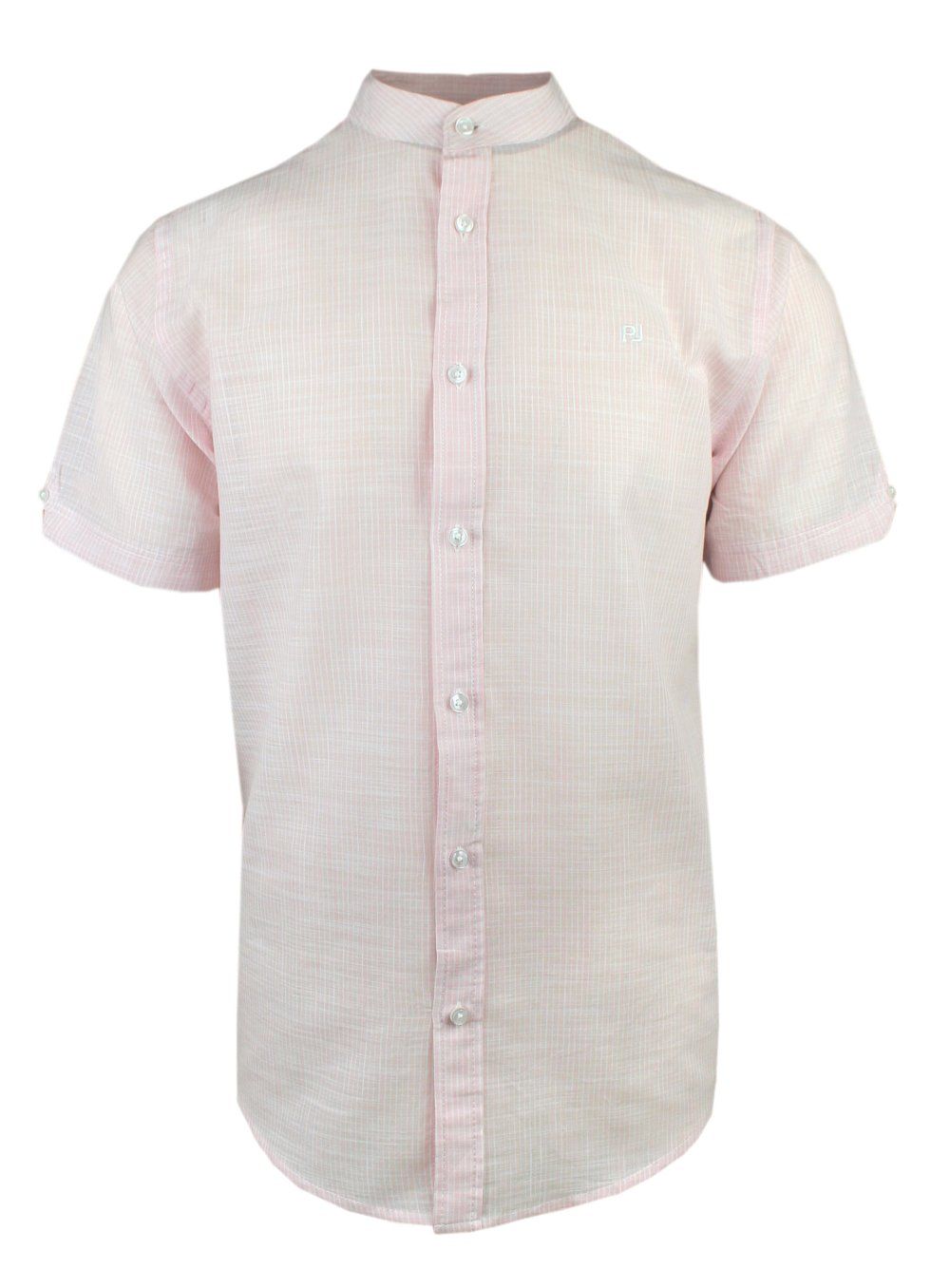 Koszula z Lnu i Bawełny, na Stójce - Pako Jeans - Jasny Róż, Drobny Prążek