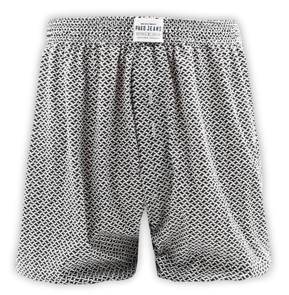 Bokserki Luźne, Czarno-Białe Majtki z Rozporkiem na Guziki, 100% Bawełna, Męskie -Pako Jeans