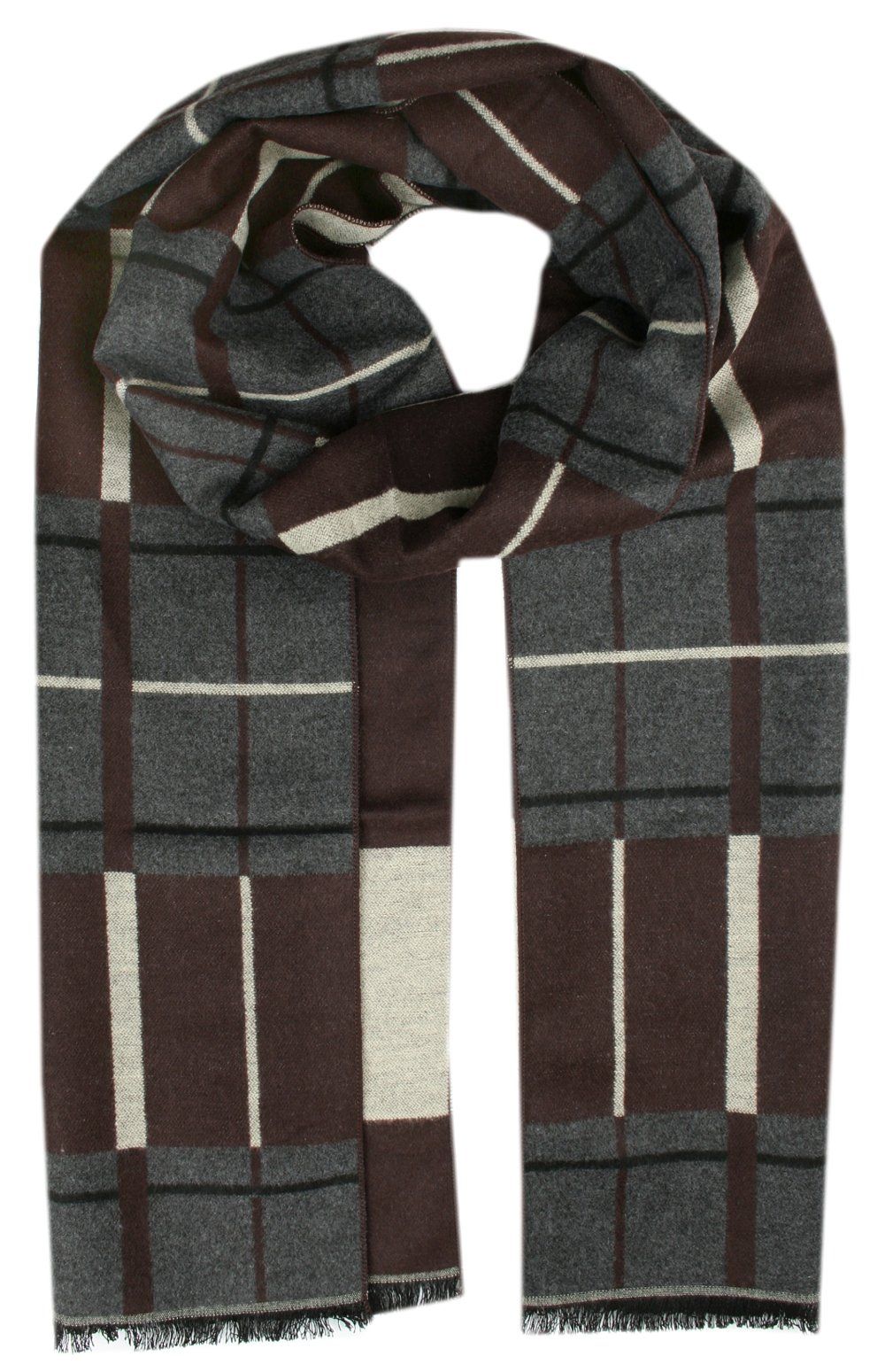 Męski Szalik z Wiskozy - Alties - Popiel i Brąz, Wz. Geometryczny