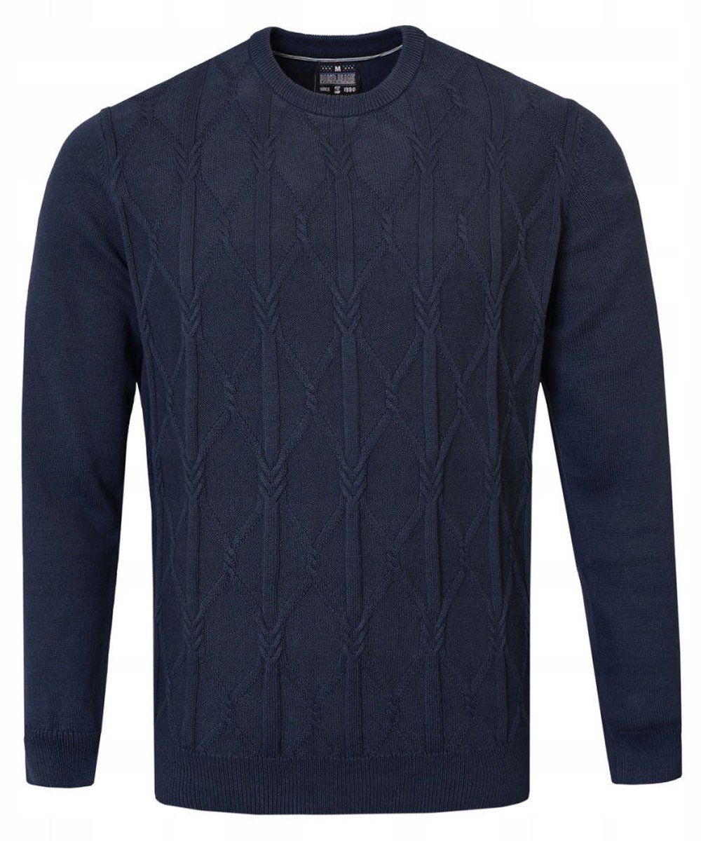 Bawełniany Sweter Męski - Pako Jeans - Warkoczowy Splot - Granat