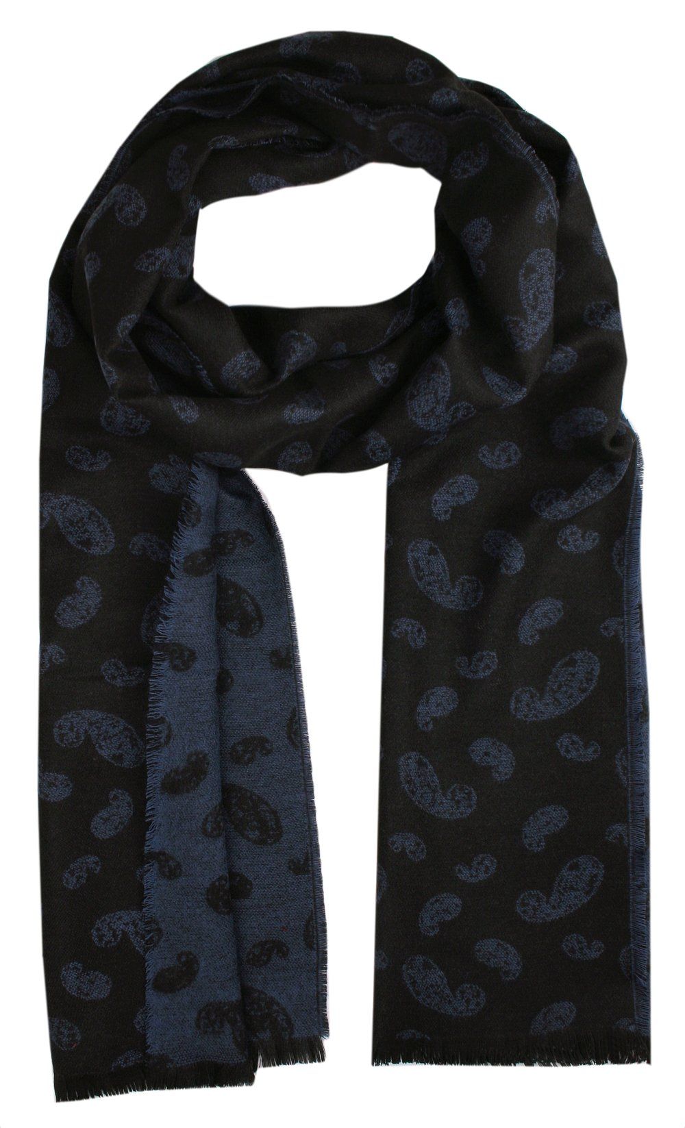 Elegancki Szalik Męski z Wiskozą - His Story - Czarno-Niebieski w Paisley