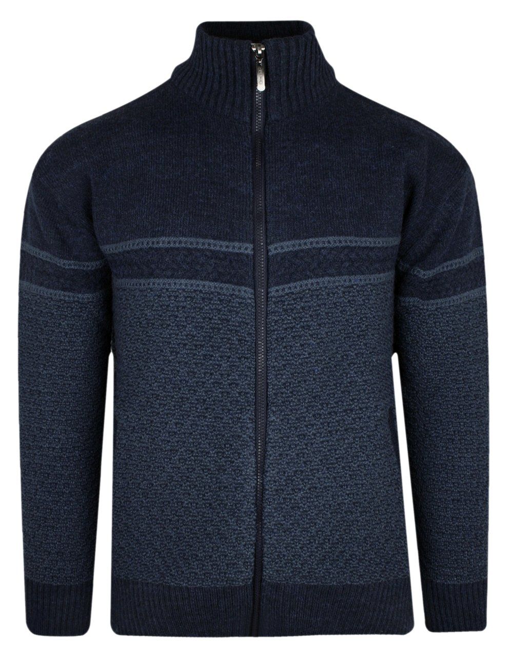 Sweter Wełniany Granatowy z Wysokim Dekoltem Zapinany na Zamek, Ciepły -DEVIR