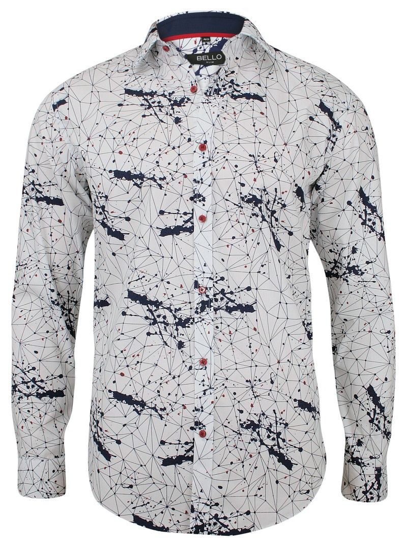 Oryginalna Koszula Wizytowa - BELLO - Taliowana, Długi Rękaw, Abstrakcyjny Wzór