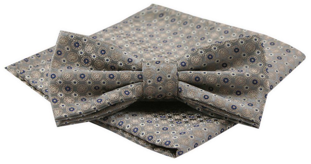 Mucha Męska z Poszetką w Zestawie - Alties - Beżowa w Groszki