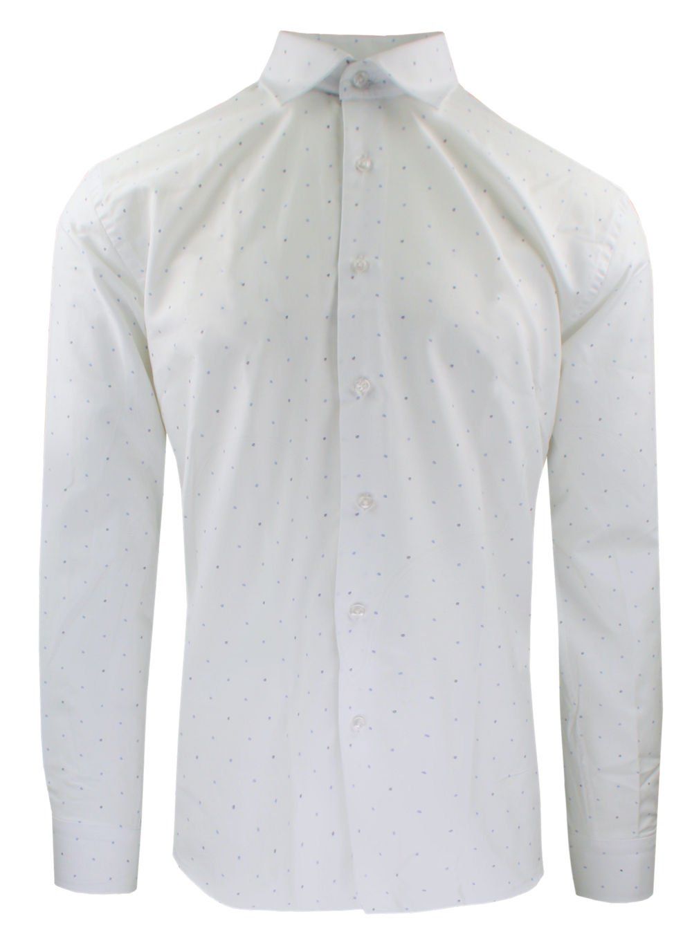 Wizytowa (Grarniturowa) Koszula Męska - Quickside - Biała w Drobny Groszek - Taliowana