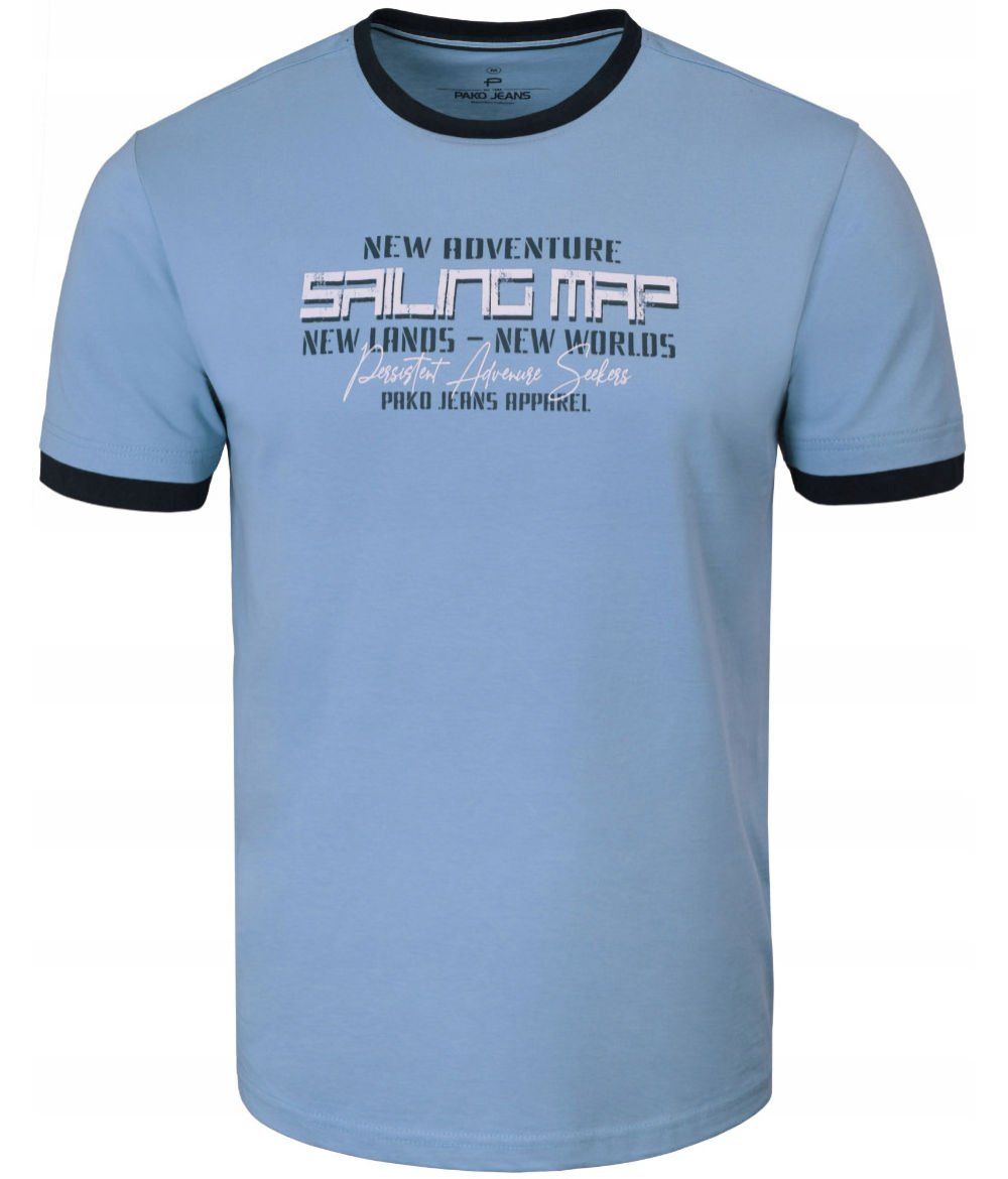 T-Shirt (Koszulka) Męska - Pako Jeans - Kolor Niebieski, Napisy