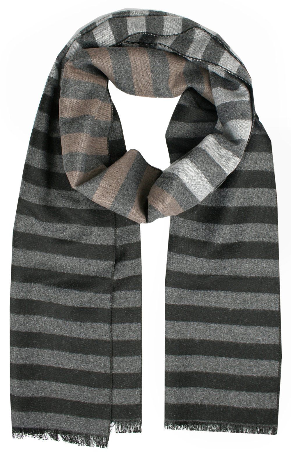 Męski Szalik Alties - Paski Poprzeczne, Czerń i Popiel