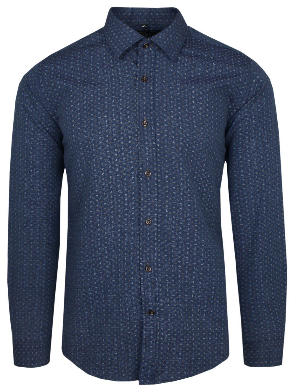 Koszula Wizytowa Granatowo-Brązowa z Długim Rękawem -Victorio