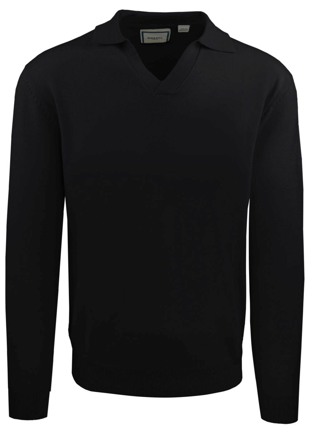 Męski, Lekki Sweter z Otwartym Kołnierzykiem Polo - Brave Soul - Czarny