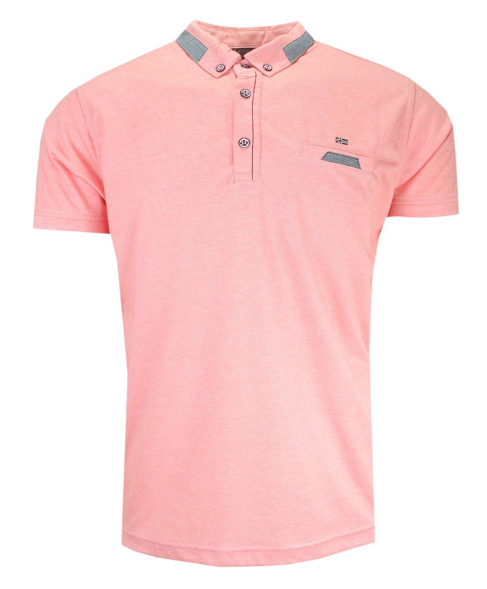 Koszulka POLO, Łososiowa, Różowa z Kieszonką, Krótki Rękaw, bez Nadruku, Jednokolorowa