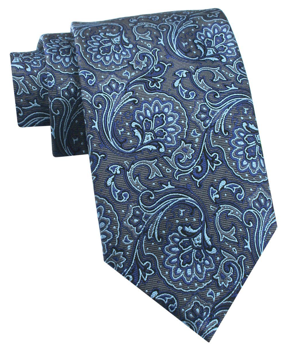 Krawat Męski - Chattier - Szary z Niebieskim, Duże Kwiaty