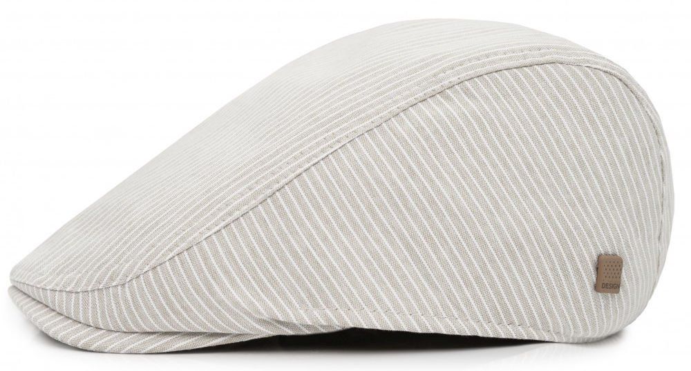 Lekki, Bawełniany Kaszkiet Męski - Pako Jeans - Jasny Popiel, Prążek