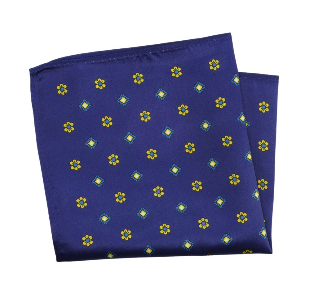 Poszetka Męska ALTIES, Granatowa w Żółte Kwiatki, Męska, Elegancka