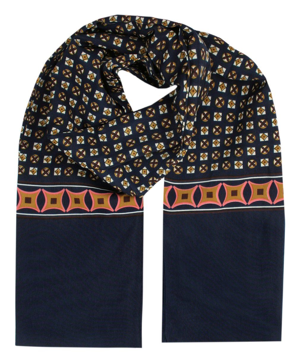Męski Szalik Elegancki Miękki, Dwustronny, Śliski - ALTIES - Granat ze Wzorem