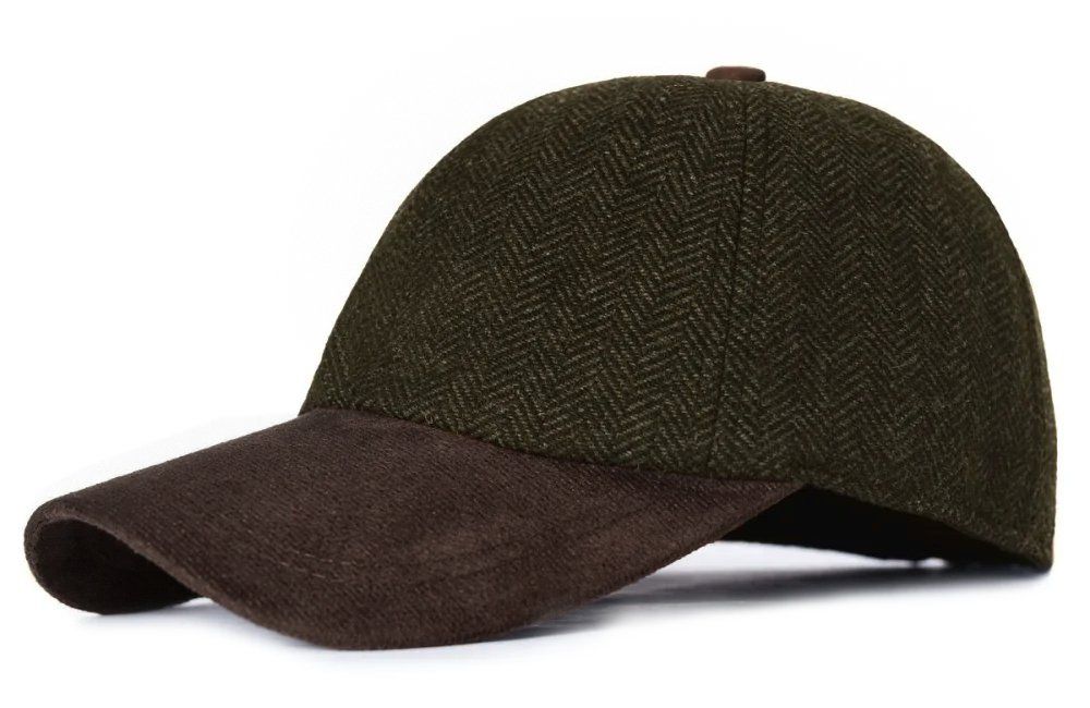 Jesienno Zimowa Czapka z Daszkiem, w Jodełkę - Pako Jeans - Ciemna Zieleń i Brąz