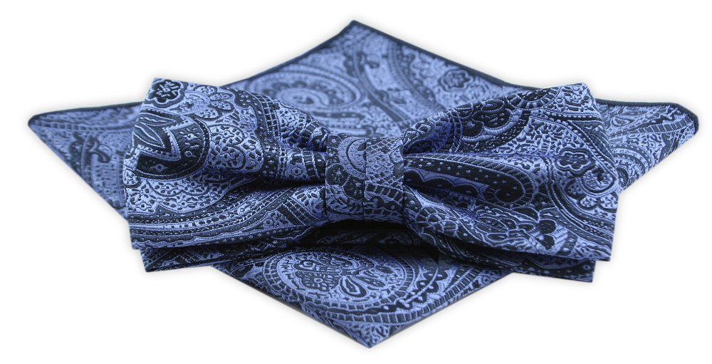 Męska Mucha z Poszetką w Zestawie - Alties - Orientalny Wzór, Niebieski Kolor