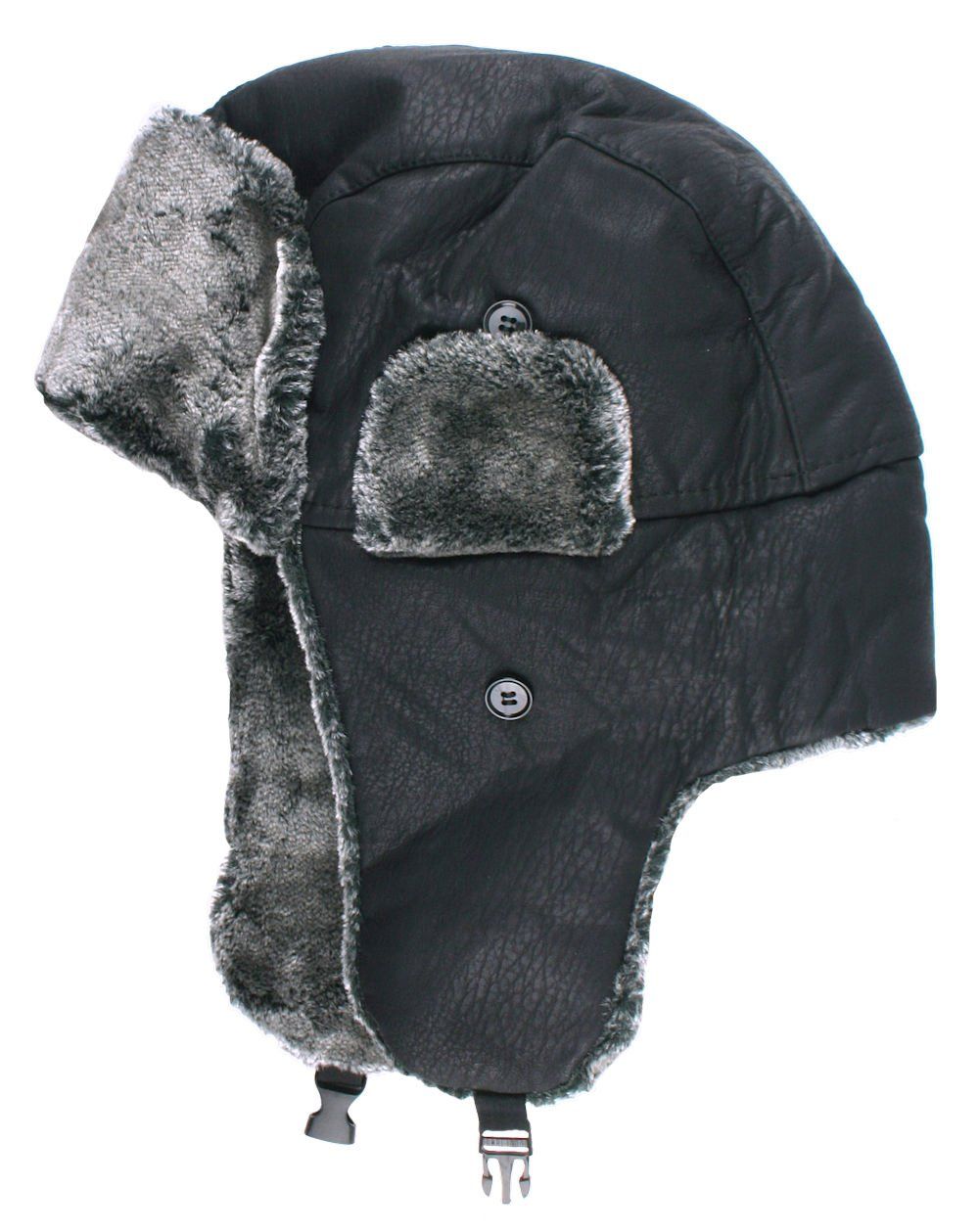 Ciepła, Zimowa Czapka z Uszami (Pilotka) - Jarek - Ekoskóra