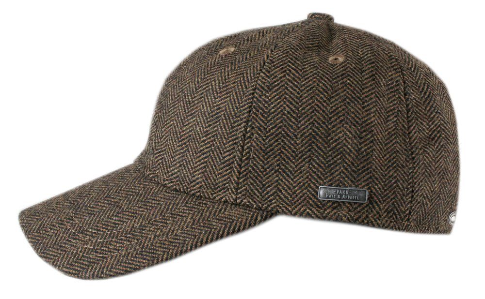 Jesienno Zimowa Czapka z Daszkiem, z Wełną, Jodełka - Pako Jeans - Ciemny Karmel