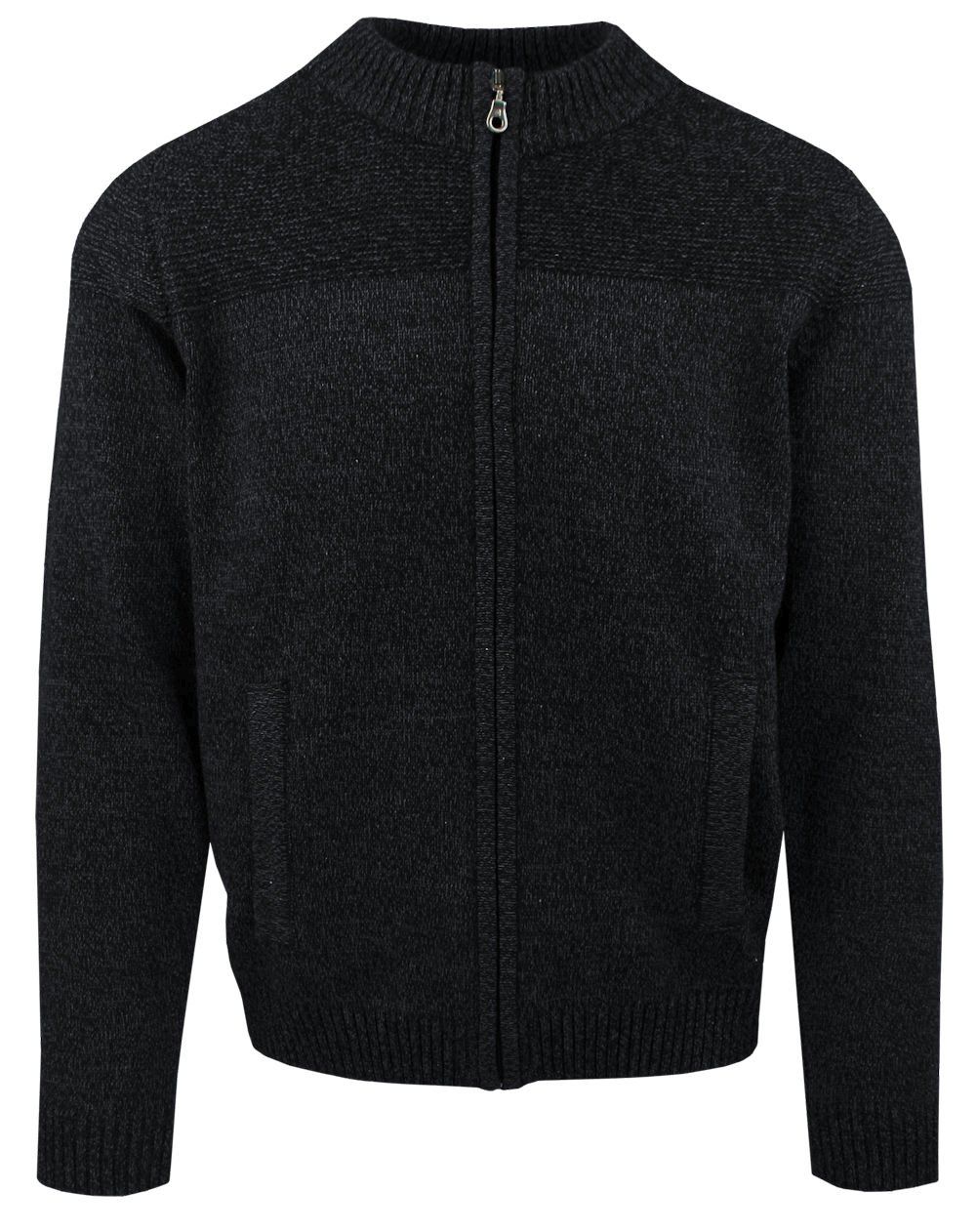 Sweter Męski - Lasota - Rozpinany (Kardigan) - Czarny Melanż, Kieszenie