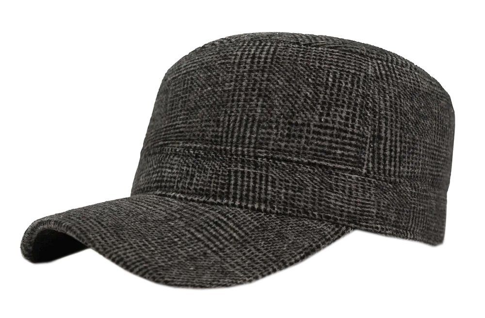 Czapka z Daszkiem Jesienno-Zimowa, Szara w Drobny Wzór, Patrolówka z Nausznikami -Pako Jeans