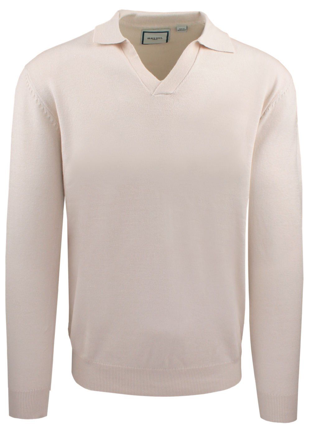 Męski, Lekki Sweter z Otwartym Kołnierzykiem Polo - Brave Soul - Kremowy