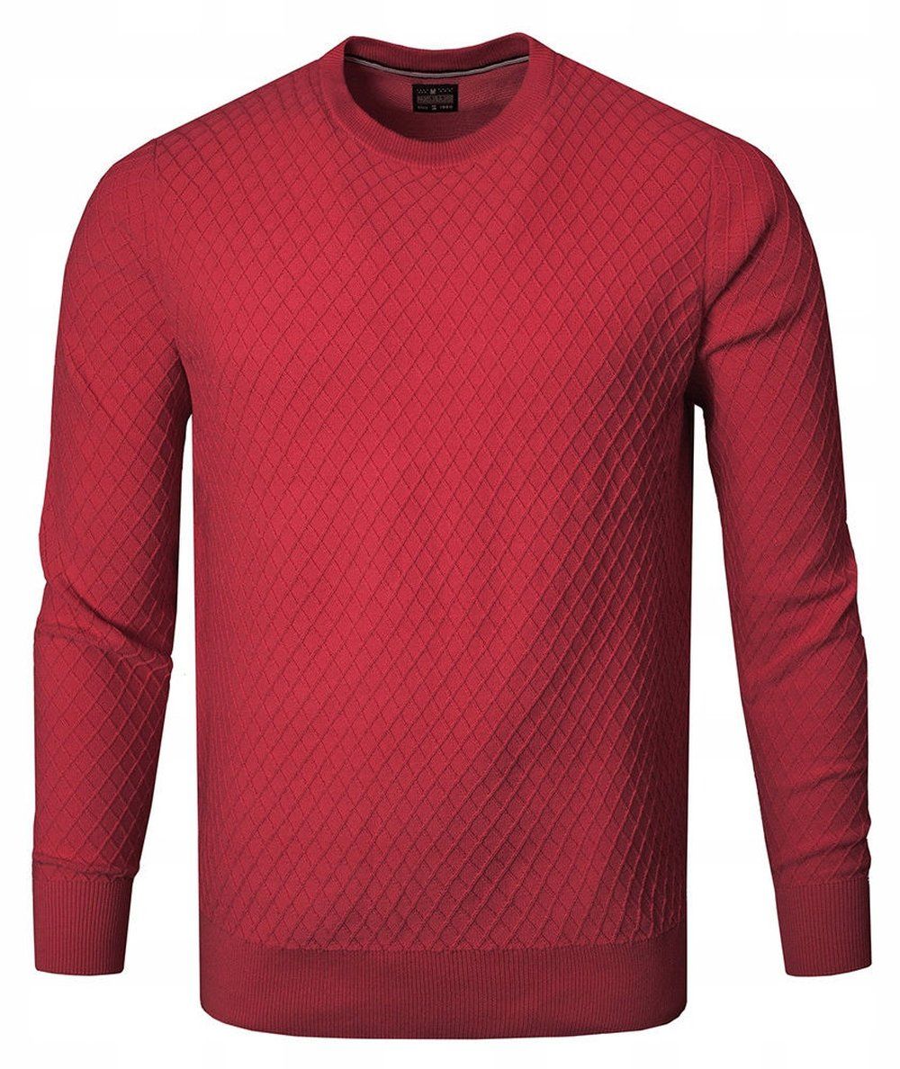 Bawełniany Sweter Męski, Okrągły Dekolt - Pako Jeans - Czerwień, Tkanina z Fakturą