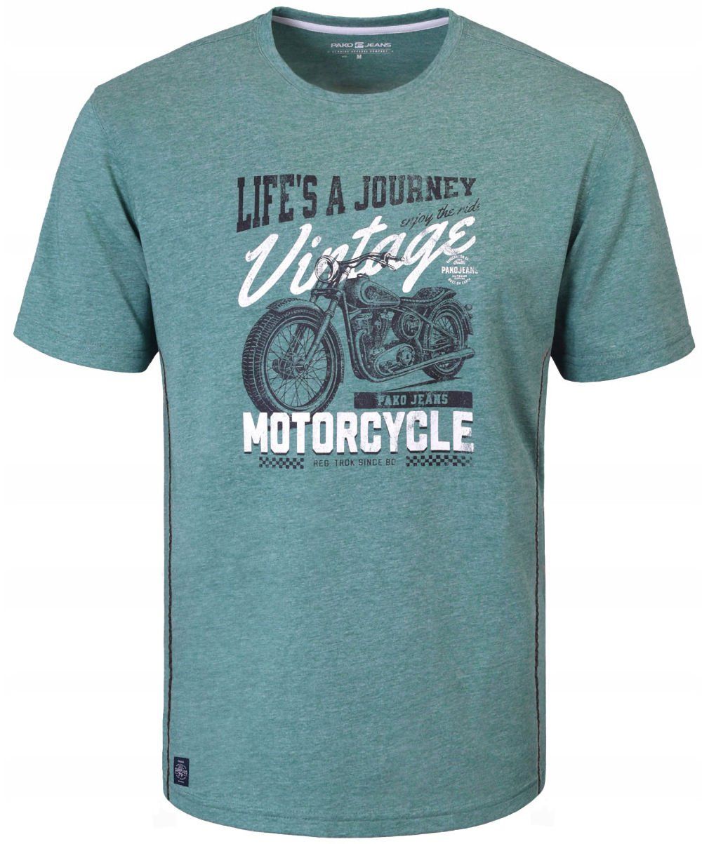 T-Shirt (Koszulka) Męska - Pako Jeans - Zielony Melanż, Motocykl