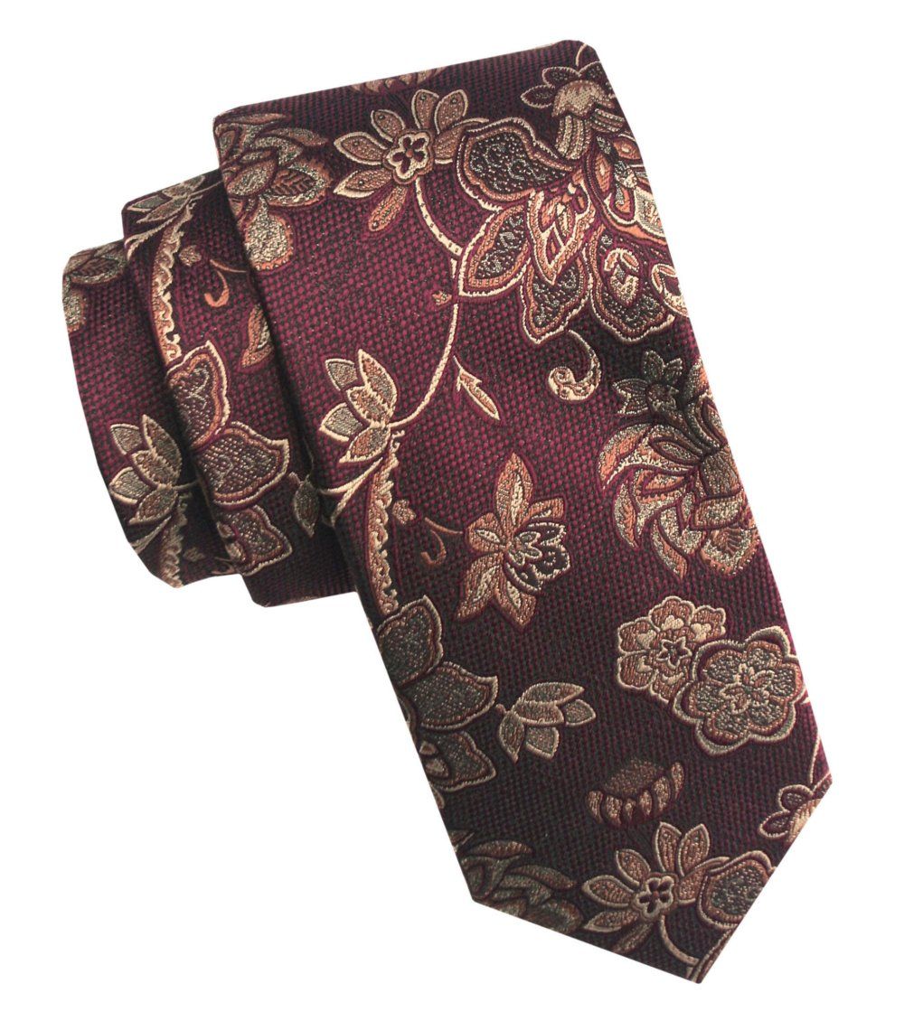 Elegancki i Modny Męski Krawat - Angelo di Monti - Bordo w Kwiaty