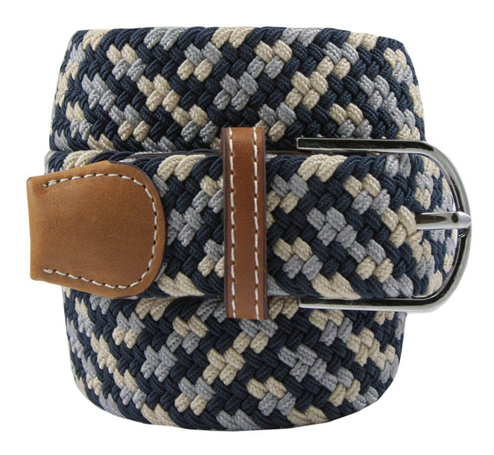 Pasek Elastyczny, Parciany, Pleciony, do Spodni, Casualowy - ALTIES - Granat i Odcienie Beżu