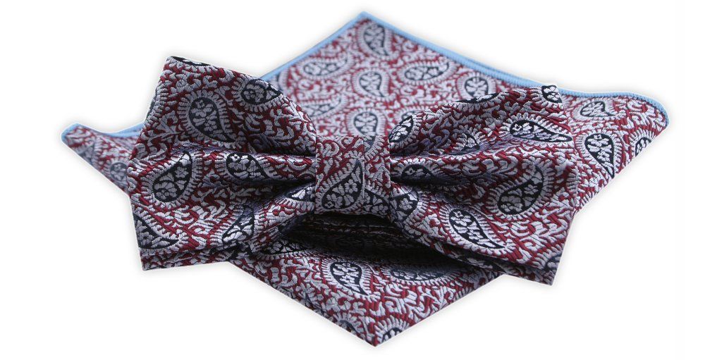 Zestaw: Mucha z Poszetką - Alties - Wzór Paisley, Czerwień i Popiel