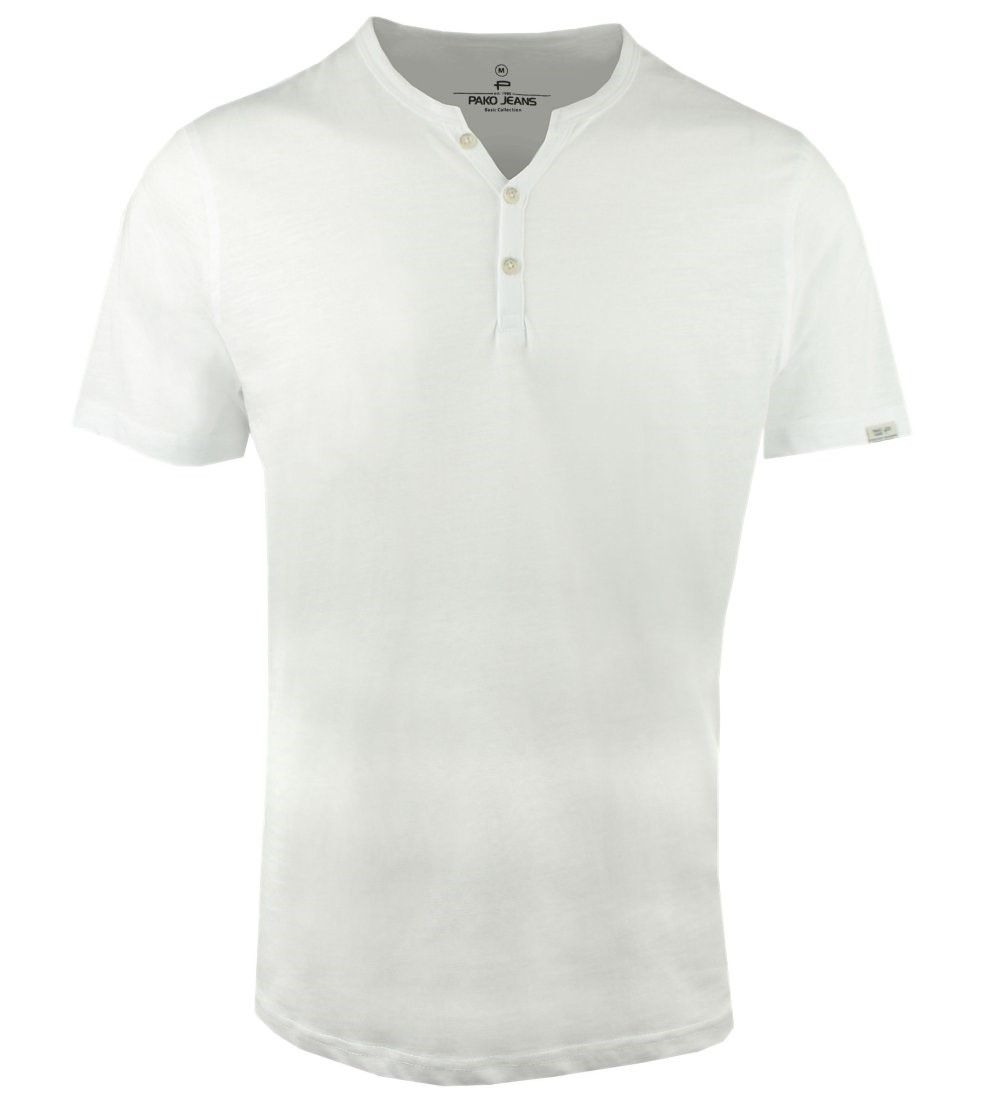 T-Shirt z Dekoltem na Guziki -Pako Jeans- Lekko Melanżowa, Biała Tkanina