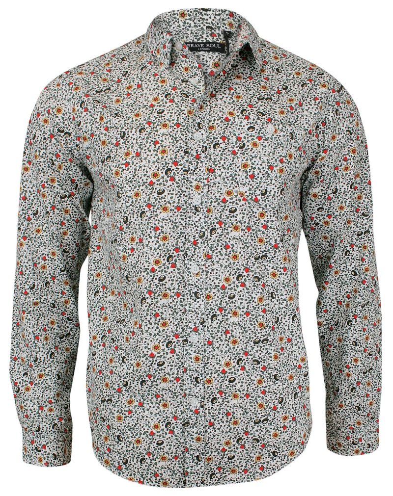 Wzorzysta Casualowa Koszula z Długim Rękawem - BRAVE SOUL - 100% Bawełna, Taliowana, w Kwiaty
