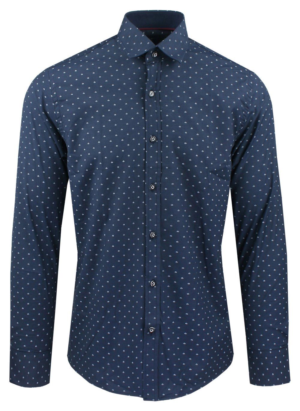 Męska Koszula, Taliowana (Slim Fit) - Rigon - Granatowa, Drobny Wzór