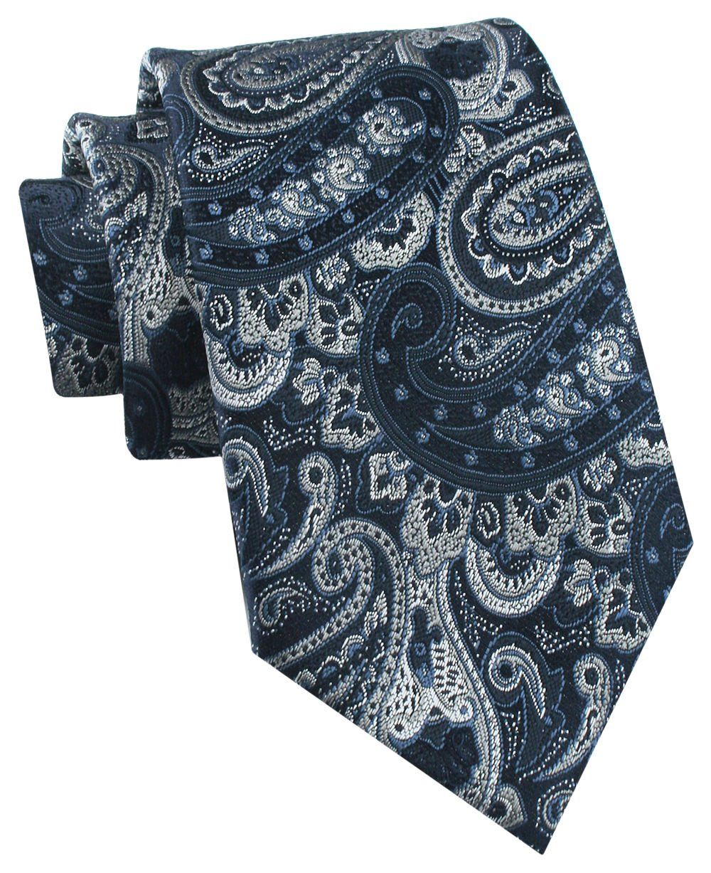 Krawat Męski - Chattier - Odcienie Granatu i Popielu, Wzór Orientalny