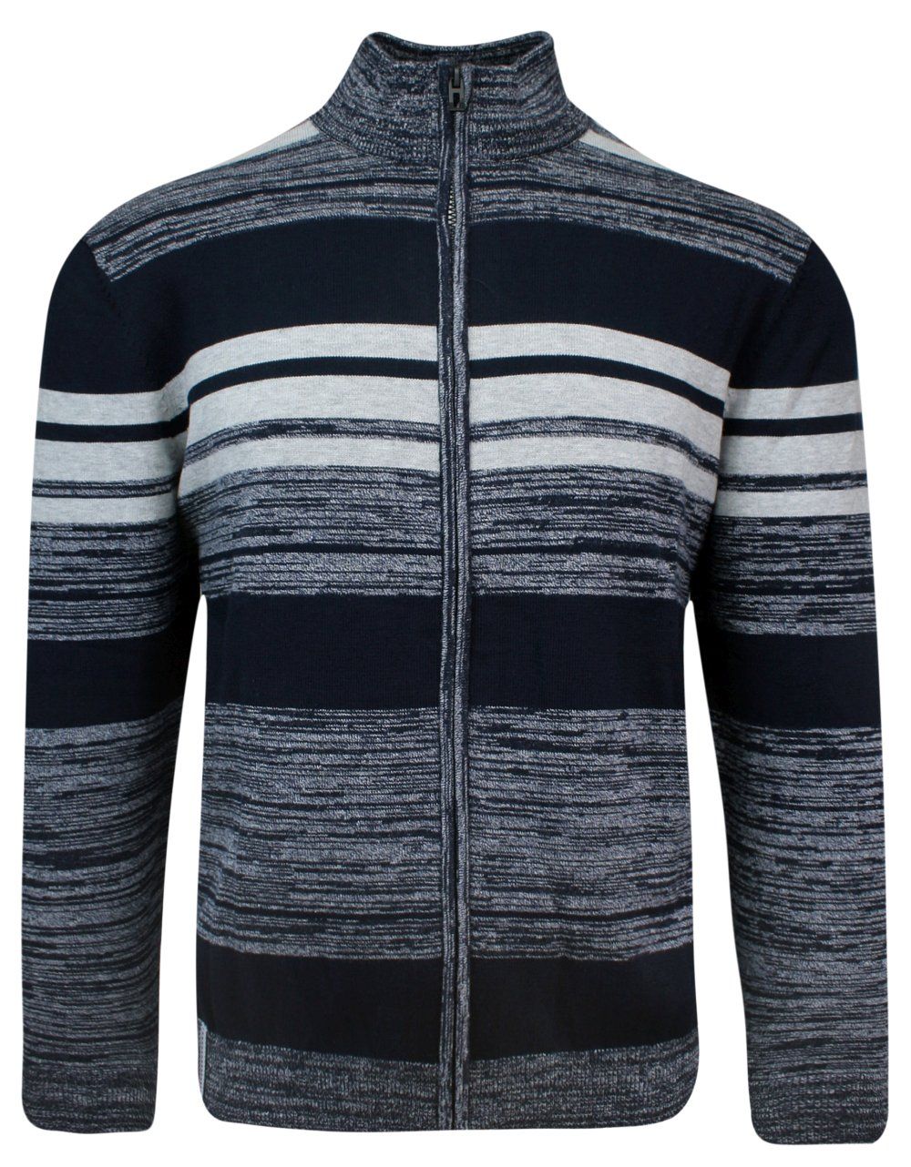 Lekki Sweter Na Zamek - Pioneer - Granatowy Melanż, Paski