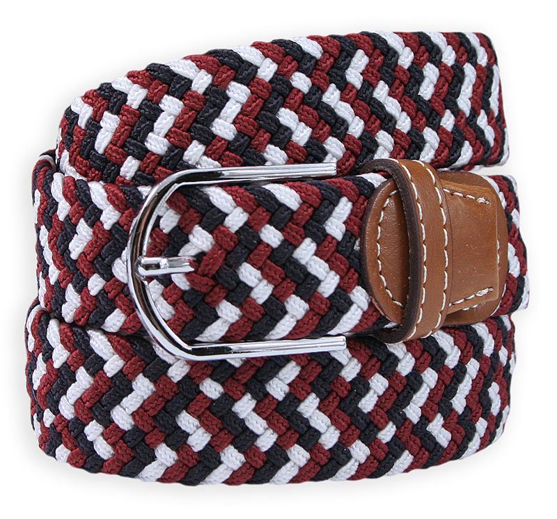 Brązowo-Biało-Granatowy Elastyczny Męski Pasek do Spodni, Casual -ALTIES- Parciany, Pleciony