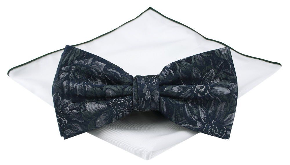 Mucha Męska z Poszetką (Zestaw) - Chattier - Kwiaty, Granatowa