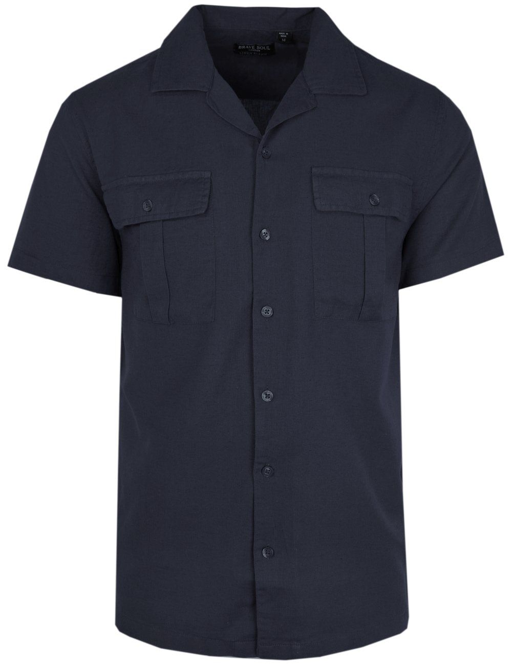 Bawełniano-Lniana Koszula Brave Soul - Granatowa