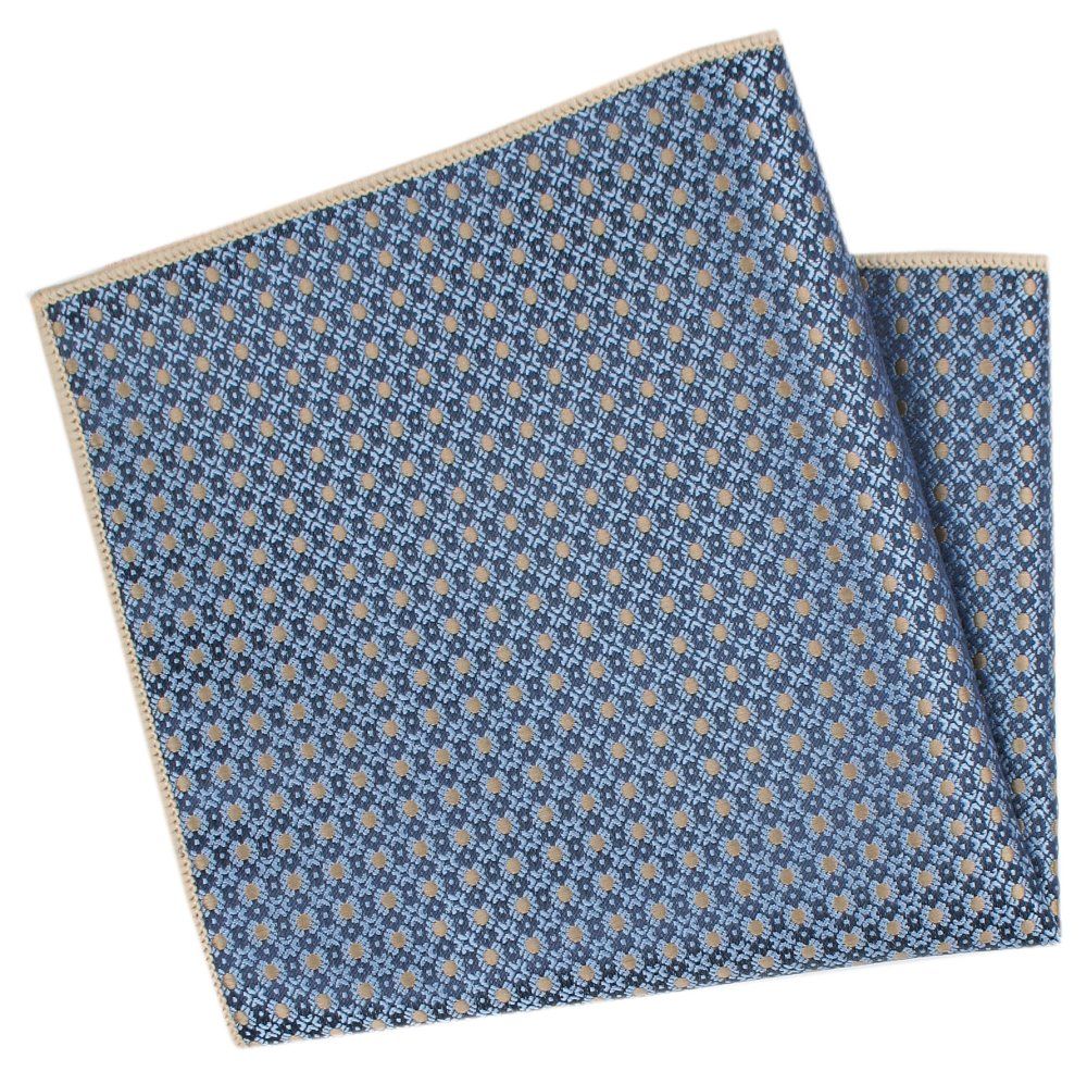 Męska, Elegancka Poszetka - Alties - Niebieska w Beżowe Groszki