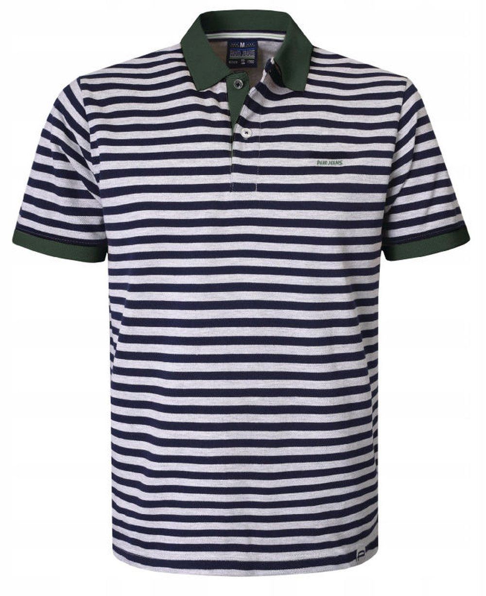 Męska, Bawełniana Koszulka Polo - Pako Jeans - Zielone Akcenty, Paski