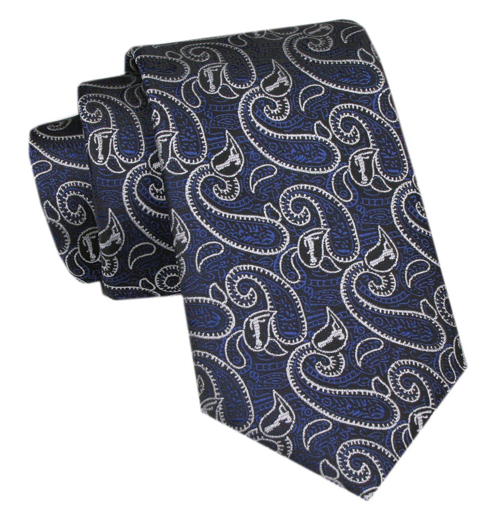 Elegancki Krawat Męski Angelo di Monti - Wzór Paisley na Granatowym Tle