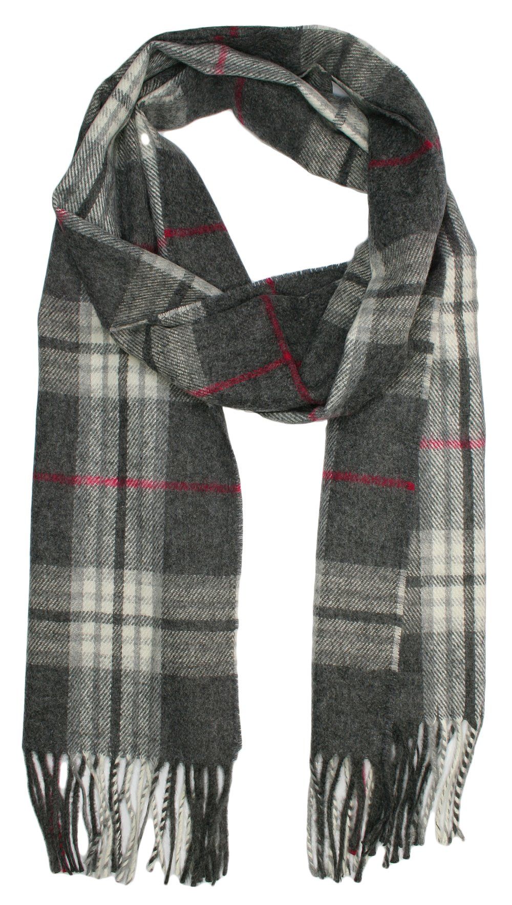 Szalik z Frędzlami, Popielaty w Kratkę, Męski, Jesienno-Zimowy z Wełną -V. FRAAS